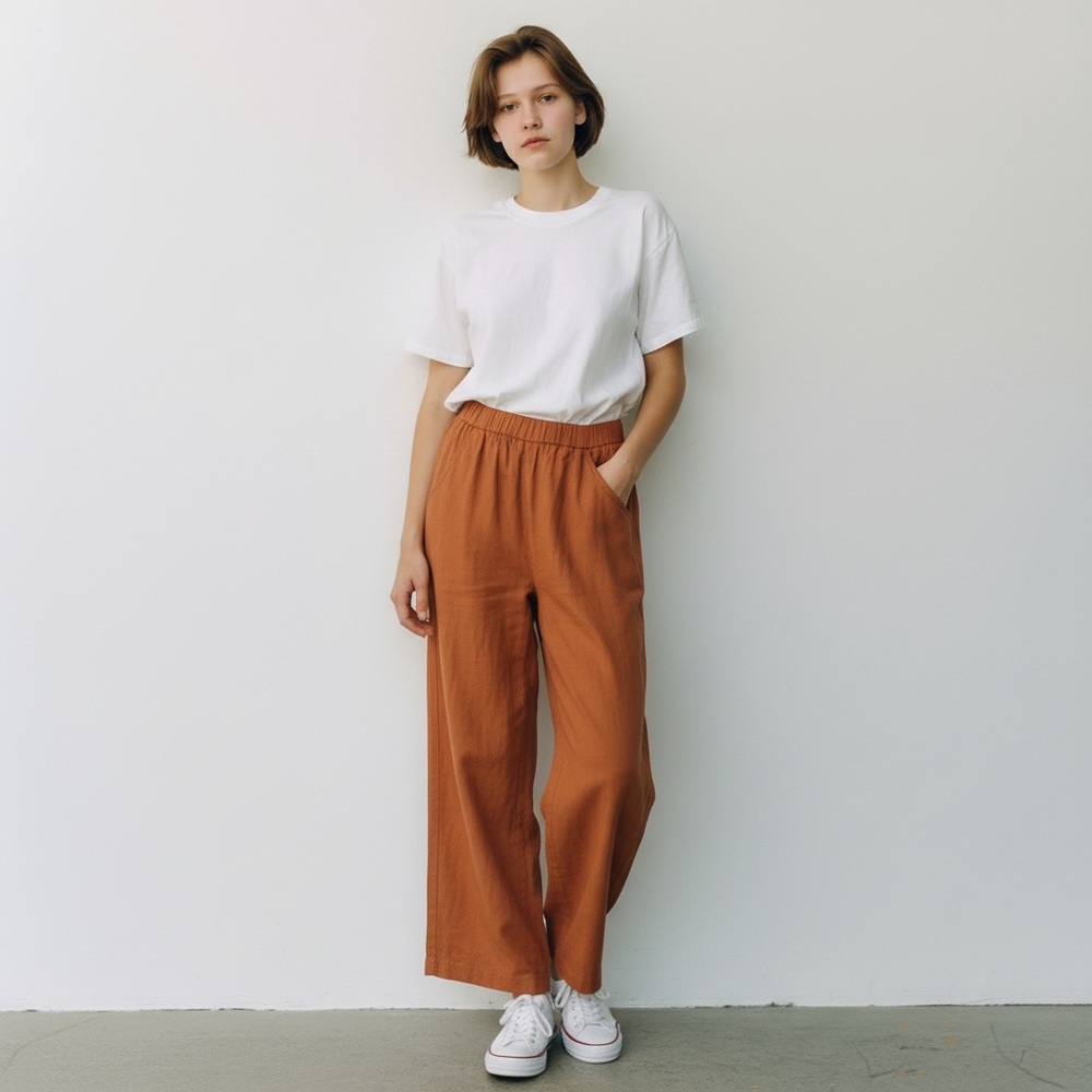 Everlane Wide Leg Elastic Waist Pants in Rust